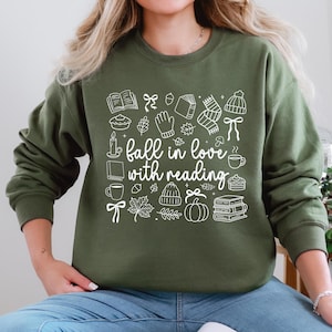 Comfort Colors® Fall in Love with Reading Shirt, Cozy Fall Bookish Tee, Autumn Reading Sweatshirt, Book Lover Gift, Pumpkin Season Apparel