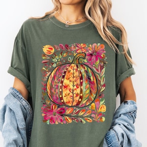 Comfort Colors® Fall Pumpkin Shirt, Floral Pumpkin Sweatshirt, Autumn Aesthetic Tee, Thanksgiving Shirt, Fall Vibes Gift