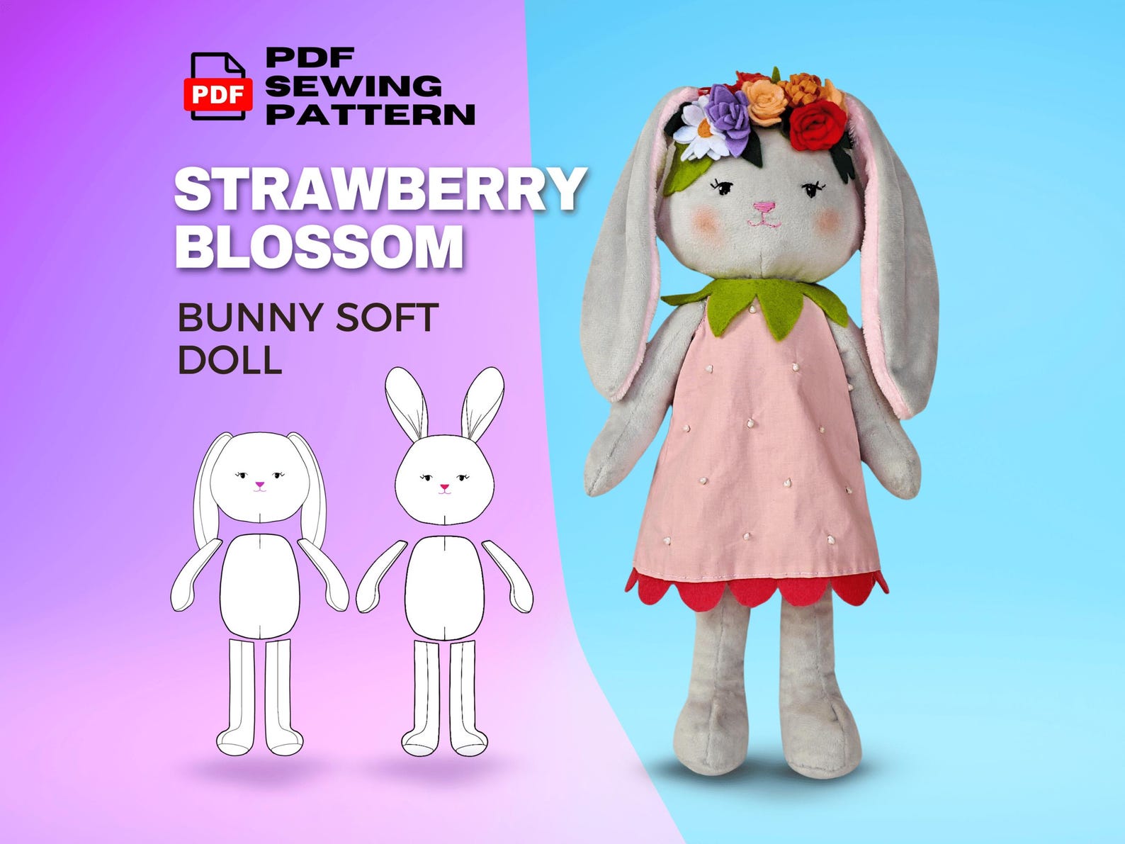 Bunny Doll Sewing Pattern: Fluffy Rabbit With Dress (PDF Pattern) - Etsy