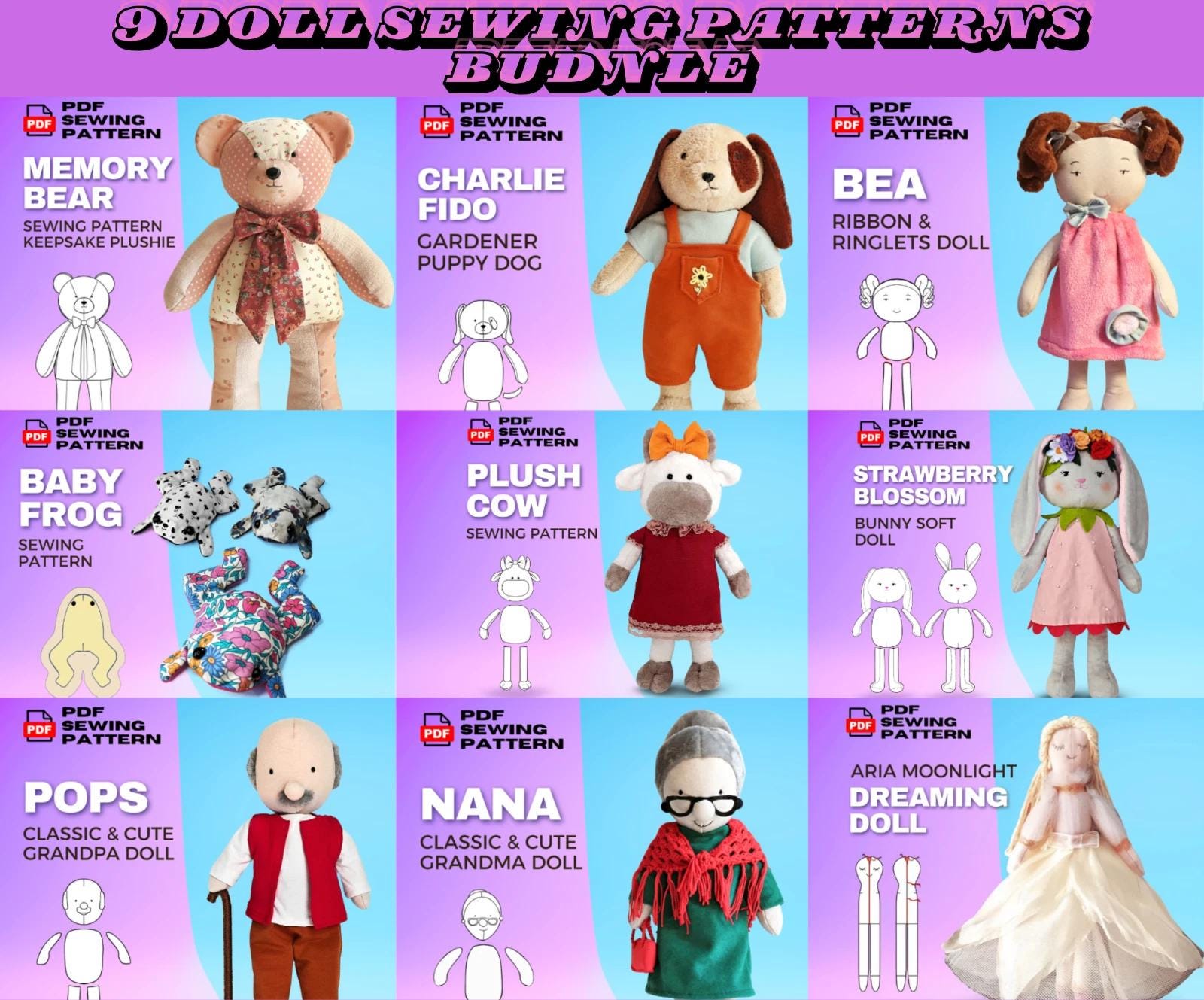 Doll Sewing Pattern Bundle – Beginner Plush Toys (PDF Patterns) - Etsy
