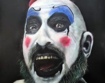 Lámina de terror del Capitán Spaulding: Retrato de payaso A3 / Arte de fan de Rob Zombie / Decoración de pared de arte oscuro / Creaciones de lienzo espeluznantes
