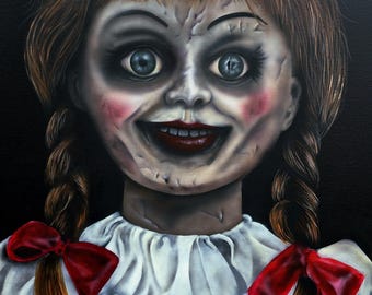 A4 Annabelle Creepy Doll Art Print – Horror Wall Art – Haunted Doll Illustration – From Original Acrylic Painting