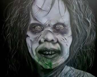 A4 Horror-Inpiriertes Dämonen Mädchen basierend auf dem Exorzisten Druck – Gothic Possessed Portrait – Acrylbild