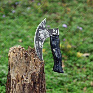 Custom Gift Hand Forged Damascus Steel Pizza Axe, Viking Pizza Cutter, Viking Pizza Axe For Fathers Day Gift, Medival axe