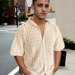 Handmade Crochet Men’s Shirt, Crochet Shirt, Knitted Shirt, short Sleeve Men Shirt, Collared Men Shirt,  Vintage Style shirt, Handknit Shirt