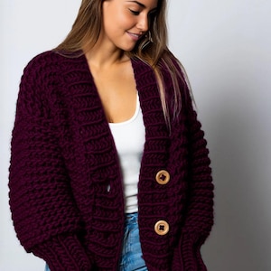 Handmade Chunky Knit Cardigan: Oversized Acrylic Sweater Jacket
