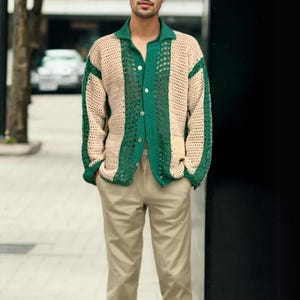 Handmade Crochet shirt for Men, Vintage Style Open Knit Sweater with Stripes, Gift for Him, Crochet Shirt, Handknit Shirt, Shirt For Men