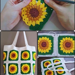 Sunflower Granny Square Crochet Bag Pattern: Boho Tote (PDF Download)