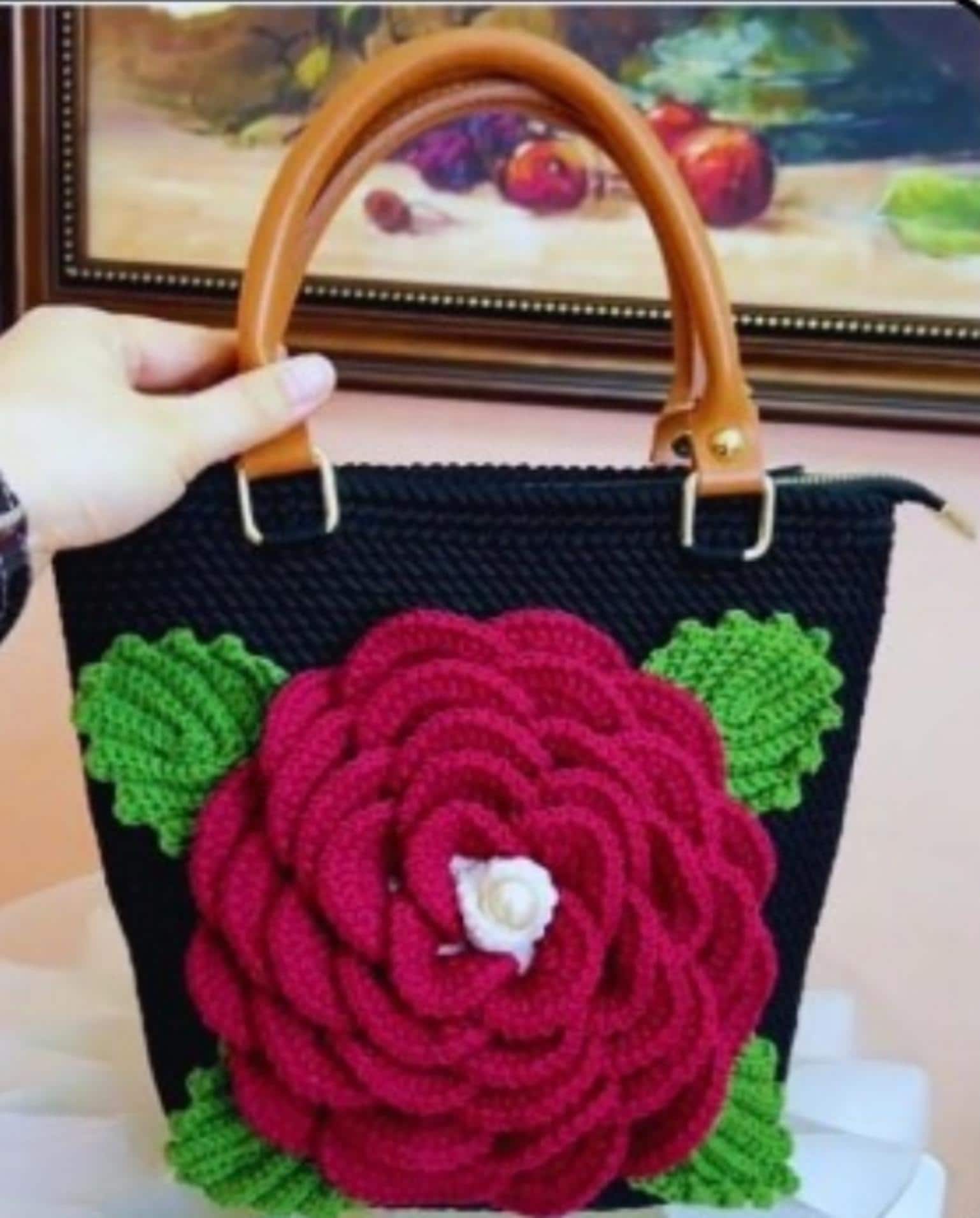 TYPESERVICE ♥ Glittered Rose Handmade Knitted Bag Knitted Rose Bag - Etsy