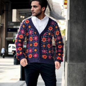 Handmade Granny Square Crochet Cardigan: Vintage Boho Patchwork Sweater