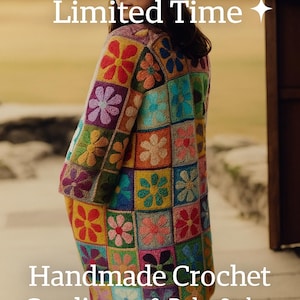 Handmade Crochet Granny Square Cardigan, Colorful Boho Jacket, Vintage Patchwork Sweater, Colorful Boho Jacket, Handmade Gift for Girlfriend