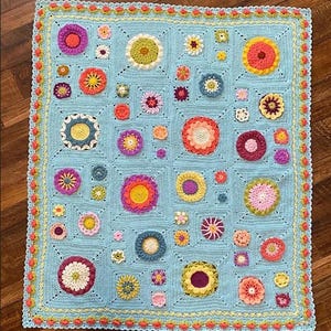 Handmade Crochet Flower Blanket: Colorful Floral Granny Square Afghan
