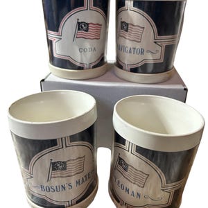 Vintage Thermo Serve mugs Navy themed