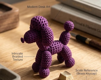 Crocheted Balloon Dog Sculpture: Modern Desk Decor, Choose Any Color