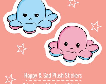 Happy & Sad Plush Stickers. 2 Pack.