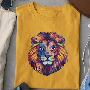 Lion print t-shirt - Male lion face t-shirt - animal t-shirt - vivid t-shirt - gift for animal lover - gift for lion lover