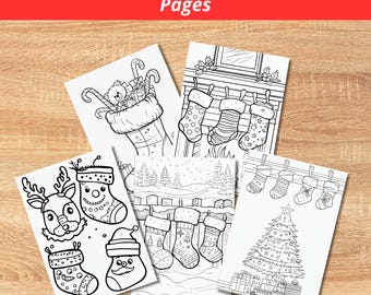 Ausmalbilder Set Weihnachten – Weihnachtsstrümpfe | Ferienaktivität für Kinder | Sofort Download Ausmalbilder