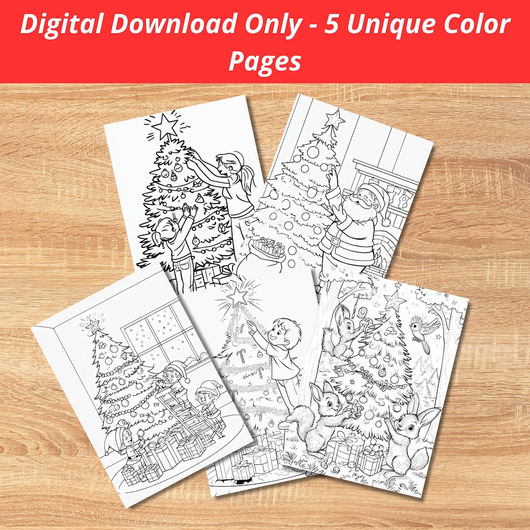 Printable Christmas Coloring Pages Set of 5 – Christmas Tree Decorating ...