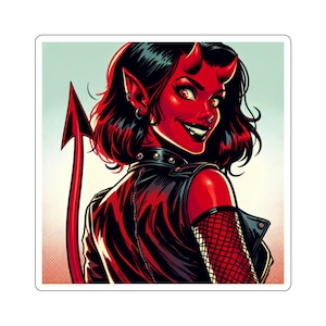 She Devil Kiss-Cut Stickers, Demon Devil Sticker, Evil Kiss-Cut Decals, Halloween Laptop Stickers, Satanic Vinyl Sticker, Gothic Red Devil