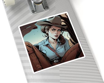 Cowgirl Kiss-Cut Stickers - western thema, unieke laptopsticker, rustiek interieur, cadeau voor liefhebbers van cowgirl, westerse kunst