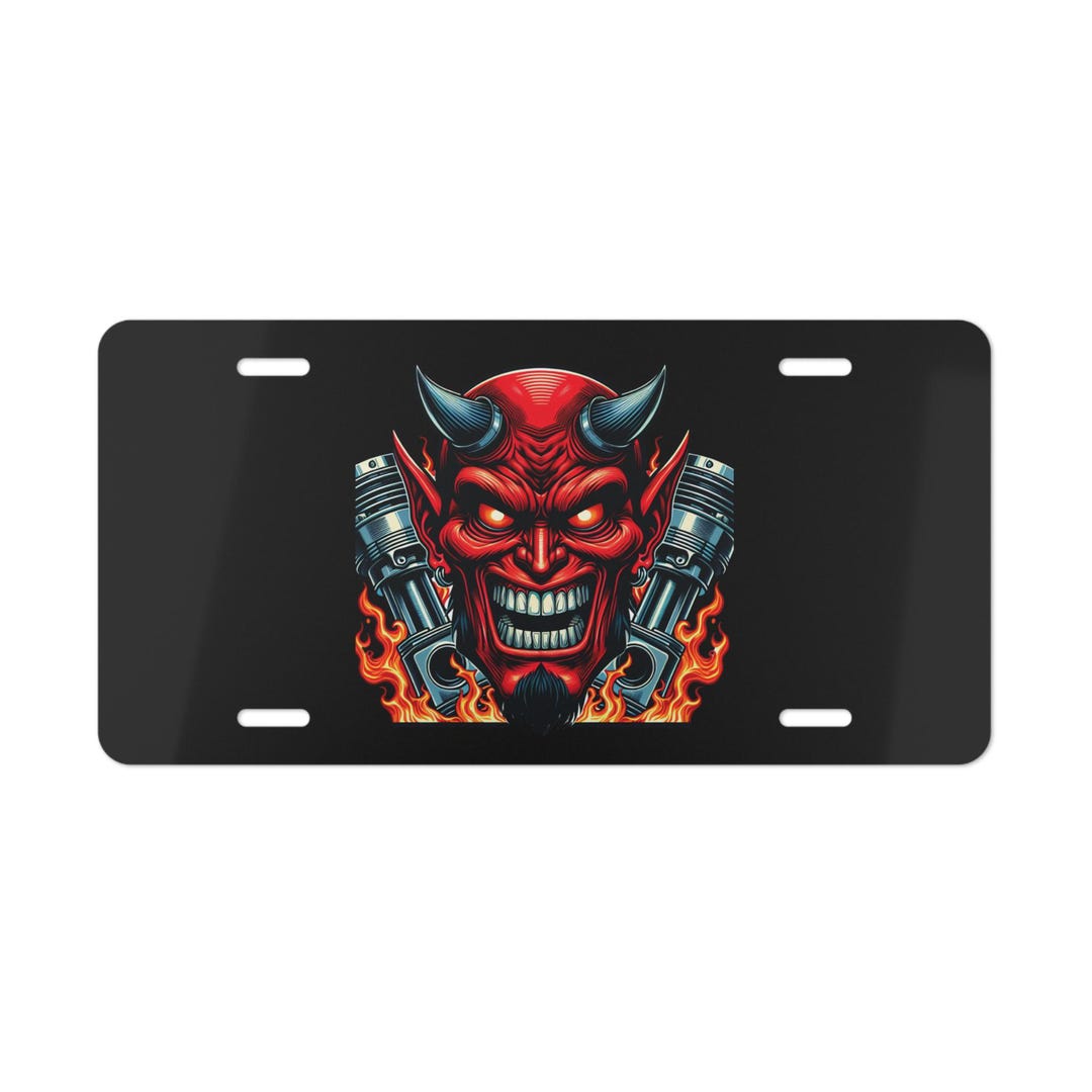 Red Devil With Flames Vanity Plate | Muscle Engine Design - Etsy