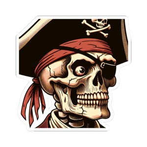 Pegatinas troqueladas de esqueleto pirata, decoración de calaveras, pegatinas para portátil, regalos de fiesta pirata, decoración de pared genial
