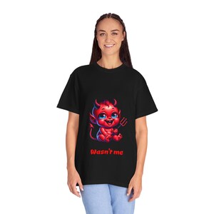 Devilish Unisex T-shirt, Halloween Costume Tee, Naughty Wasn&#39;t Me Baby Devil, Funny Graphic Shirt, Comfy Cotton Top, Casual Wear