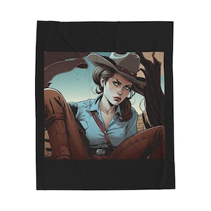 Cowgirl Velveteen Plush Blanket, Cozy Western Decor, Country Home Gift, Soft Throw for Camping, Ideal for Winter Evenings, Rustic Style