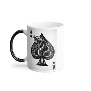 Mok, Cobra schoppenaas van kleur veranderende magische koffiekop, hittegevoelige keramische theemok, cadeau voor kaartspelliefhebbers, uniek poker