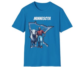 Camiseta unissex Minnesota Paul Bunyon Babe Blue Ox, camisa do estado de Minnesota, camisa de lenhador, camiseta retrô, camisa de lembrança do meio-oeste, Minnesota