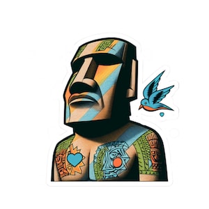 Colorful Moai Kiss-Cut Stickers, Fun Decals for Laptops, Water Bottles, Art Projects, Easter Island Statue