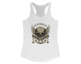 Racerback Tank, Psychobilly Garage Skull and Wings, Halloween Shirt, Women&#39;s Tank Top, Gothic Clothing, Rockabilly Tee, Alternative Apparel