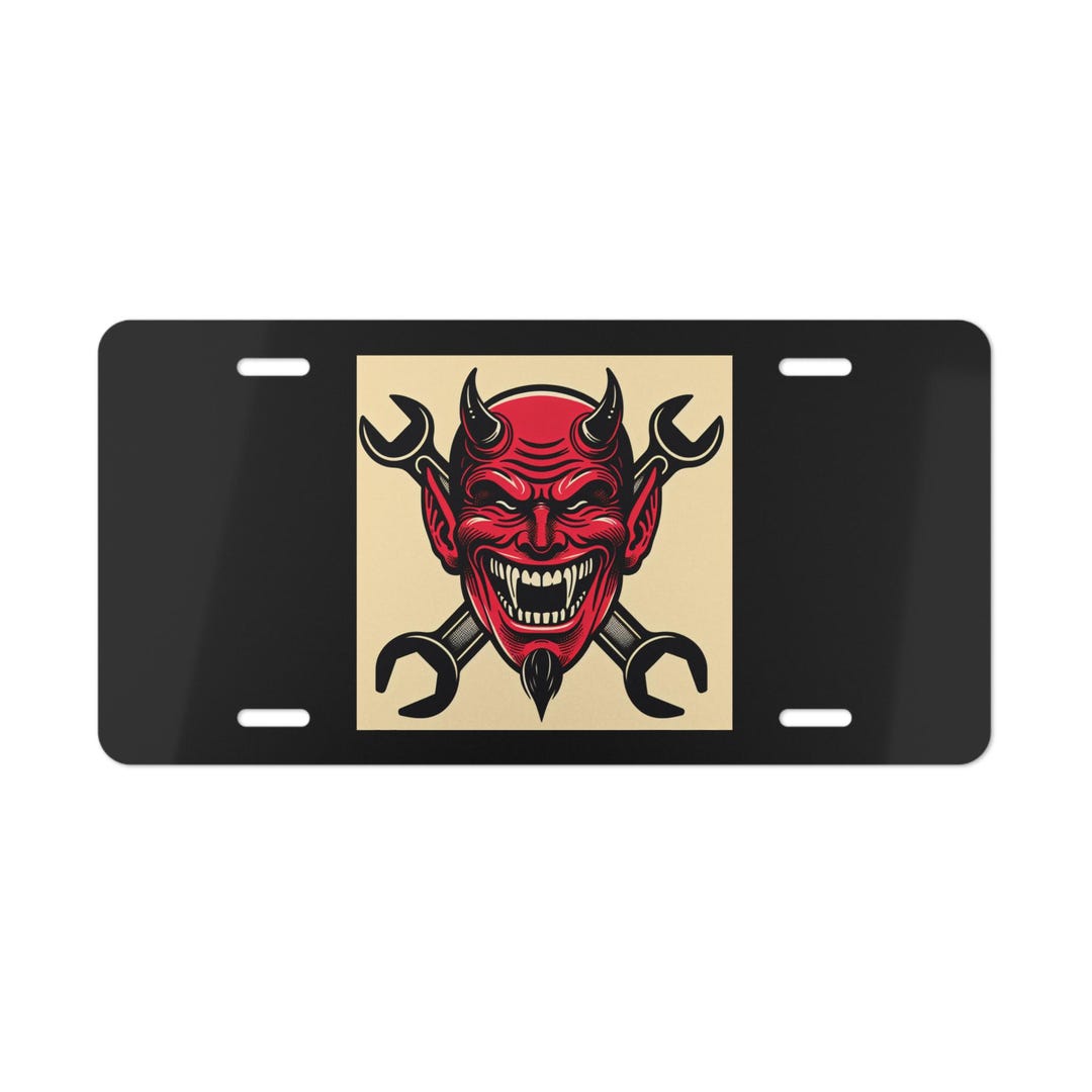 Red Devil Head With Wrenches Vanity Plate | Metal License Plate - Etsy