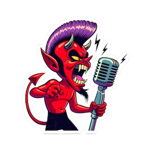 Demon Kiss-Cut Stickers - Psychobilly Punk Decal, Spooky Gothic Laptop Sticker, Halloween Horror Journal Decoration, Creepy Vinyl Sticker,