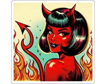 Seductive Devil Kiss-Cut Stickers, Garage Art Decals for Car, Motorcycle, Helmet, Psychobilly, Rockabilly, Rock n Roll, Cool Vinyl Decals