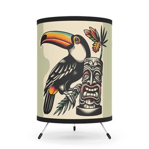 Tropical Tripod Lamp, Vintage-Inspired Home Decor, Boho Lighting, Gift for Nature Lovers, Unique Table Light, Accent Lamp