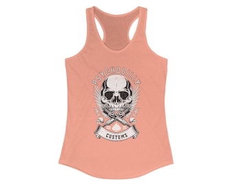 Psychobilly Skull Racerback-tanktop - damestanktop, tanktop met schedelprint, punkrocktanktop, grafische tanktop, tanktop alternatieve mode