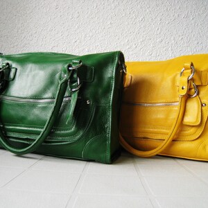 Leather satchel purse - green leather shoulder bag, large leather handbag, leather messenger bag
