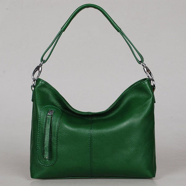 Leather bag Max small green---Adeleshop handmade handbag Messenger Diaper bag Shoulder bag Tote  Hip bag Women