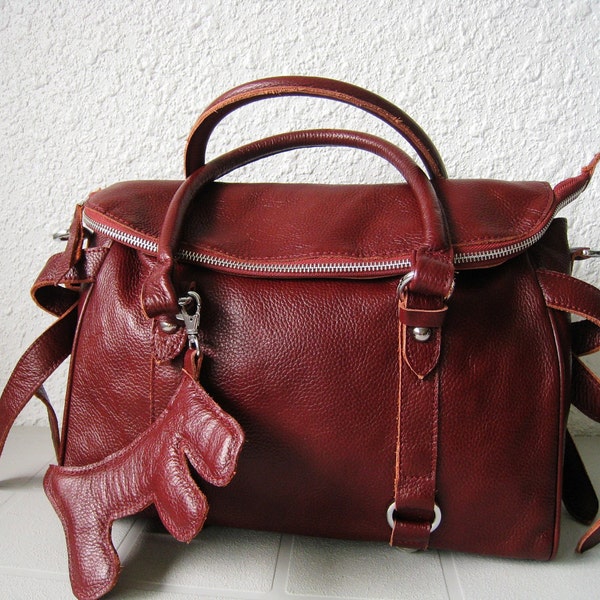 leather handbag---Adeleshop clip on laptop messenger satchel purse shoulder cross body bag in Cherry Brown