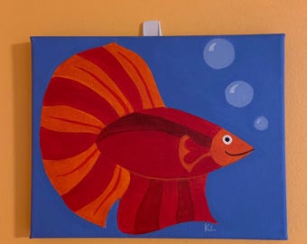 Bubbly Beta Fish Painting - Acrylic on Canvas 8x10