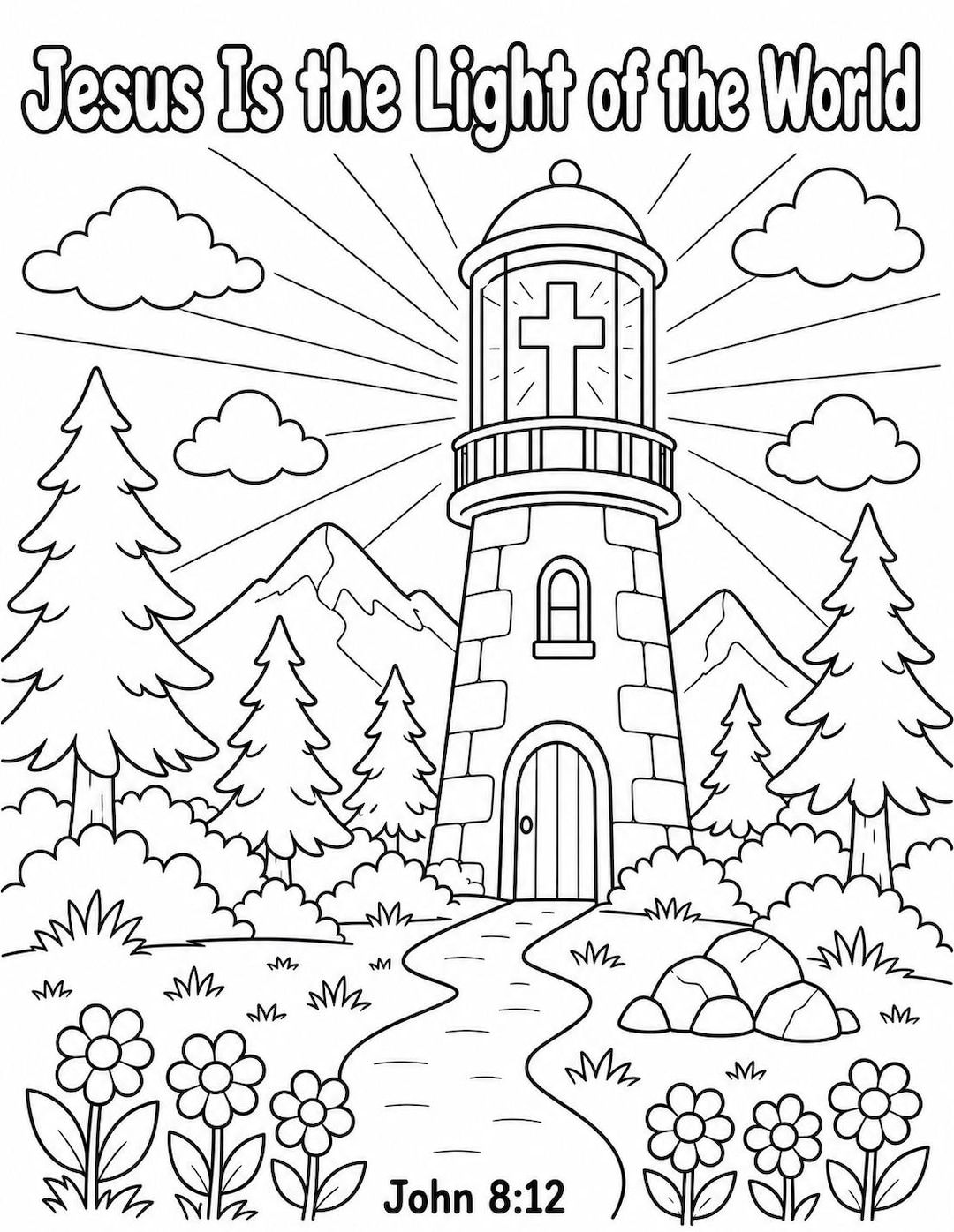 Jesus Light of the World Coloring Page, Christian Lighthouse Printable ...