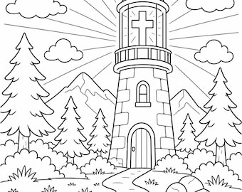 Jesus Light of the World Coloring Page, Christian Lighthouse Printable, John 8:12 Sunday School Coloring Sheet