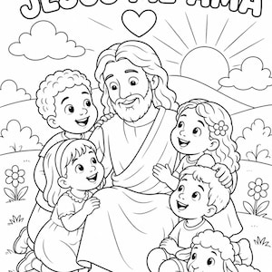 Kolorowanka "Jesús Me Ama" | Jezus mnie kocha (do druku po hiszpańsku) | Chrześcijańska kolorowanka dla dzieci | Aktywności w Szkole Niedzielnej | Kolorowanka biblijna