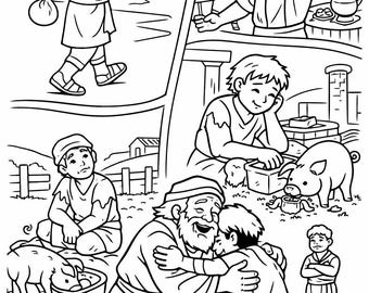 Prodigal Son Coloring Page for Kids | Bible Parable Activity Printable | Luke 15 Story Worksheet | Sunday School Lesson | Christian Kids PDF