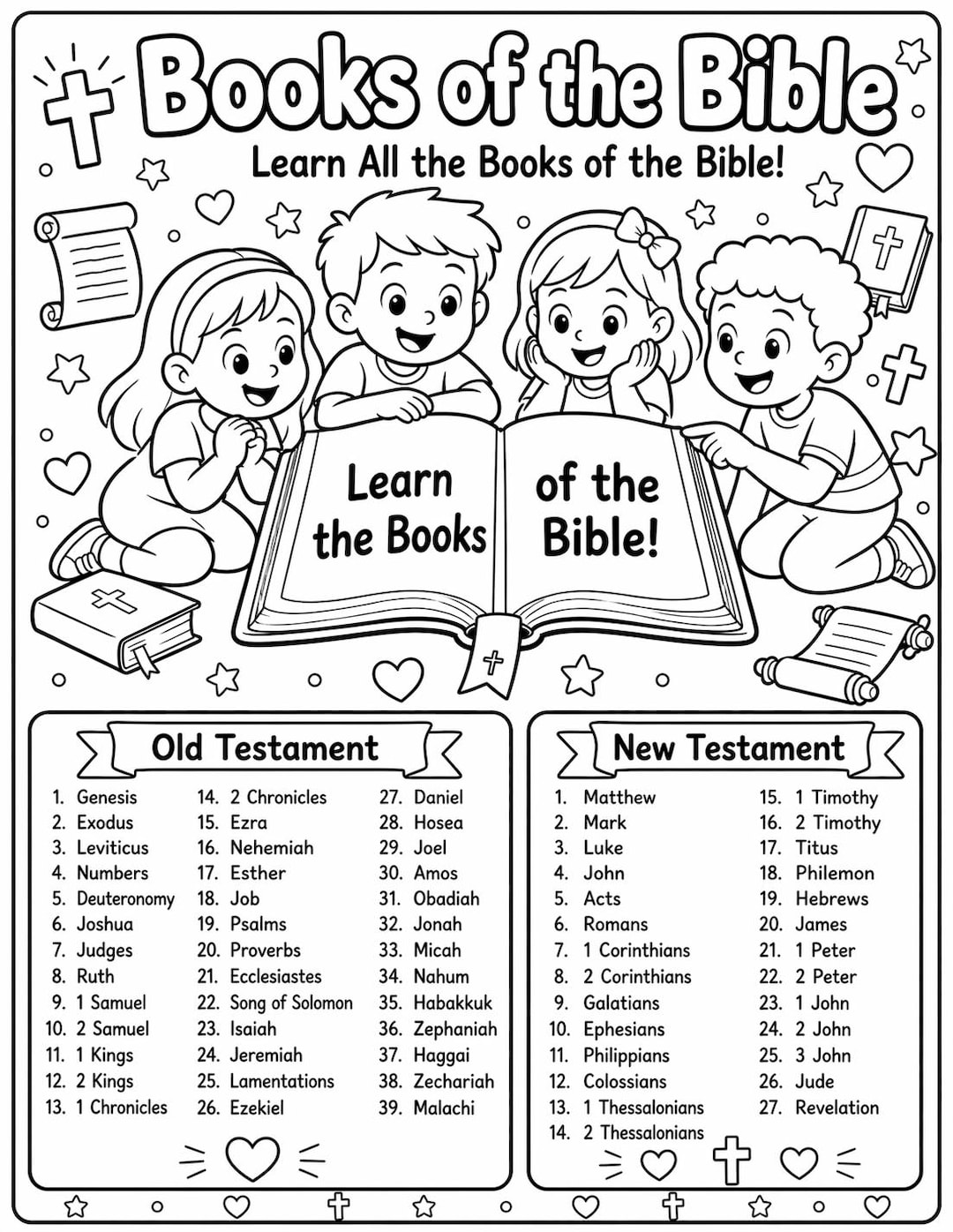 Books of the Bible Coloring Page Printable, Bible Books Worksheet for