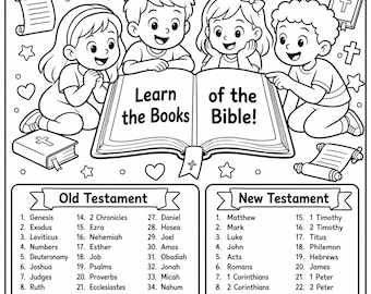 Books of the Bible Coloring Page Printable, Bible Books Worksheet for Kids, Sunday School Activity, 66 Books of the Christian Bible