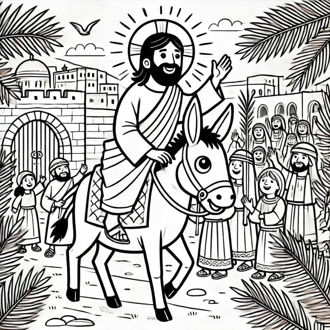 Jesus Palm Sunday - Coloring Sheet for Kids – Printable Christian Activity - Bible Coloring Page ...