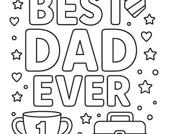 Best Dad Ever Father’s Day Coloring Page for Kids – Printable Gift for Dad from Child – Fun DIY Card or Activity – Instant Download PDF