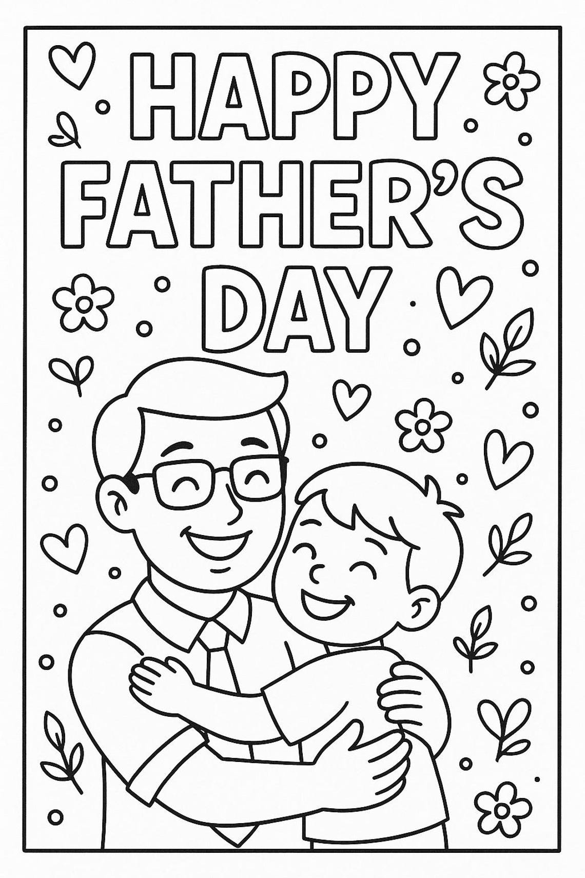Father's Day Coloring Page: Dad and Child Hug (PDF, JPG, PNG) - Etsy